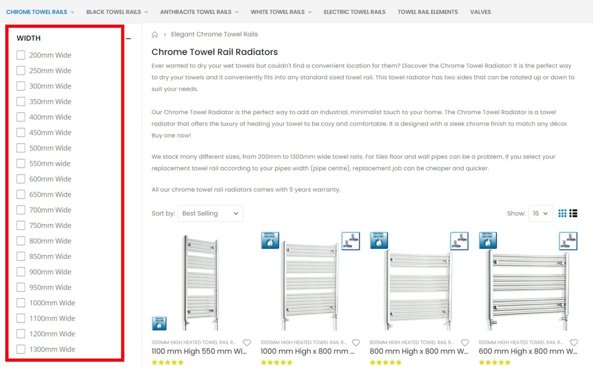 Size select towel radiator