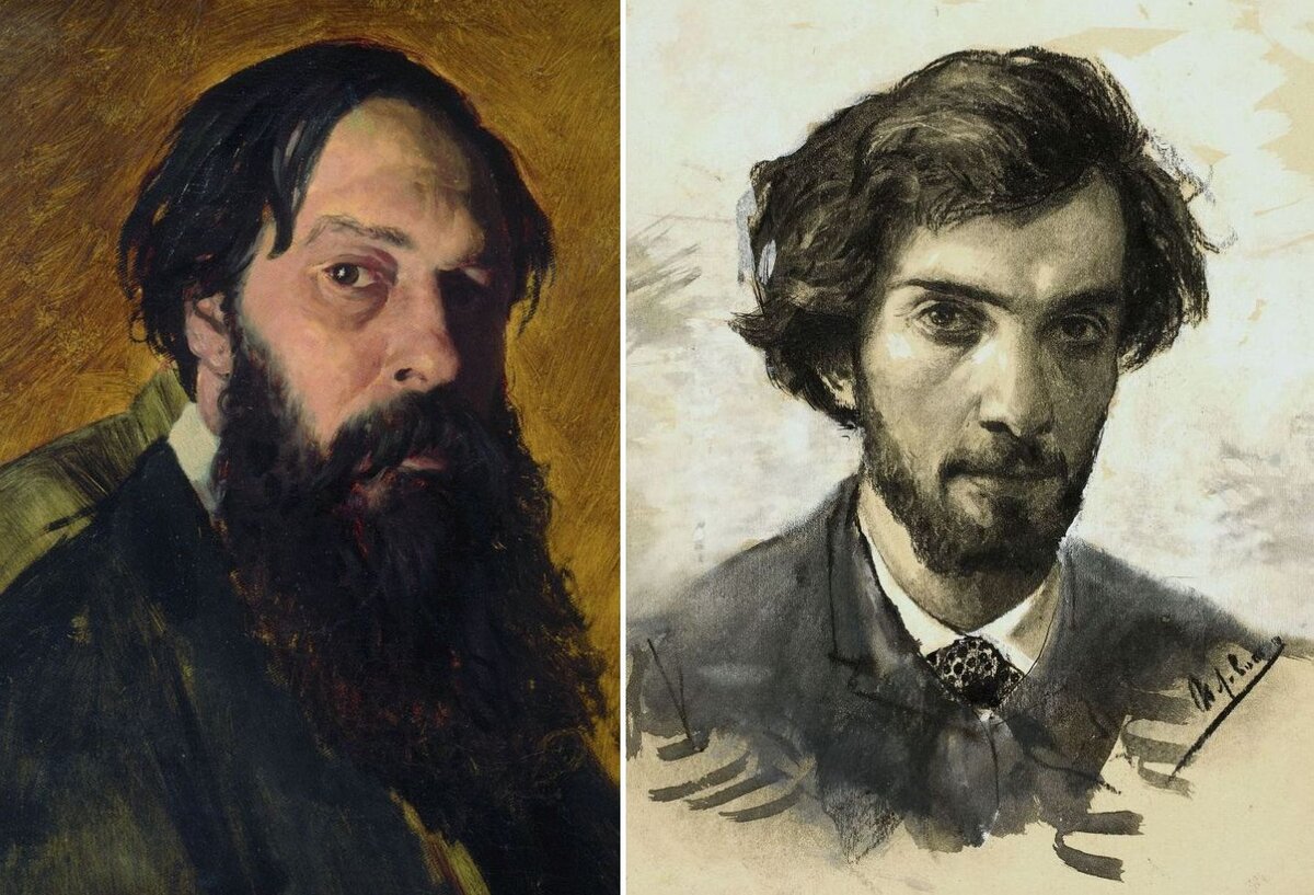 Слева - Алексей Саврасов (порет кисти Василия Перова). Справа - автопортрет Исаака Левитана.