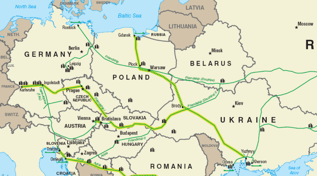 Карта нефтепроводов дружба