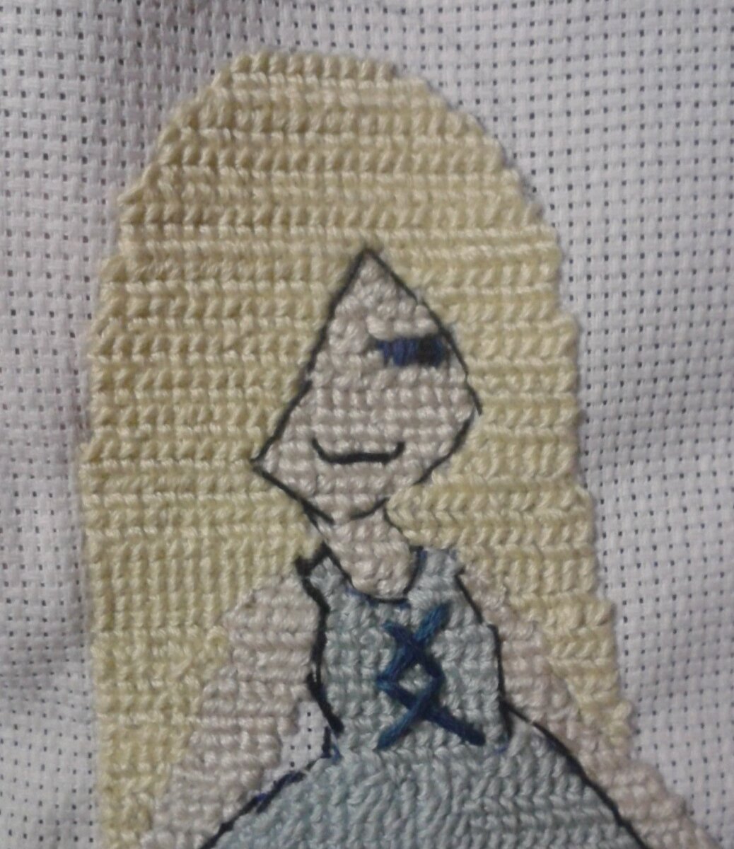 Примерно так я смотрю на героя истории. Фото моей неудачной вышивки, впоследствие переделанной. 