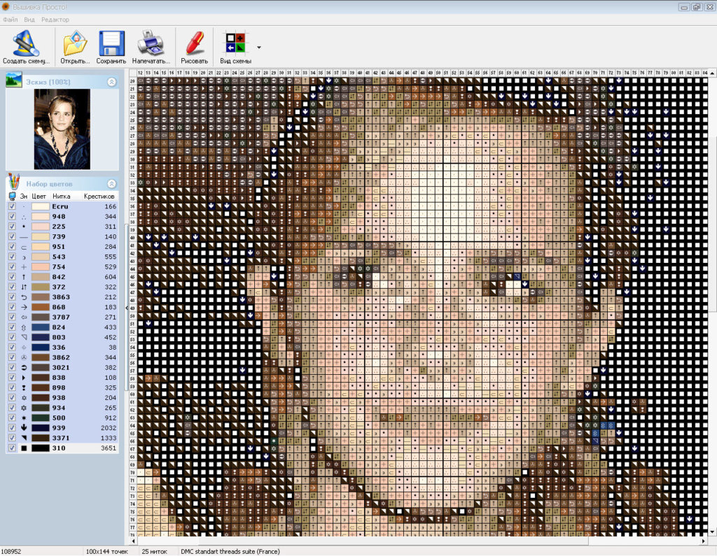 Создать схему для вышивки крестом по фото