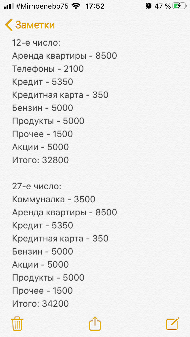 Пример моего ежемесячного бюджета