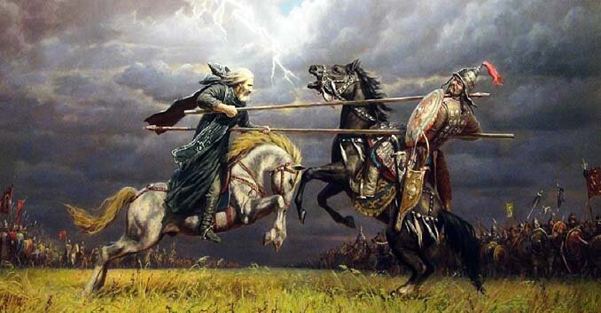 Знаменитый поединок инока Пересвета и Челубея.