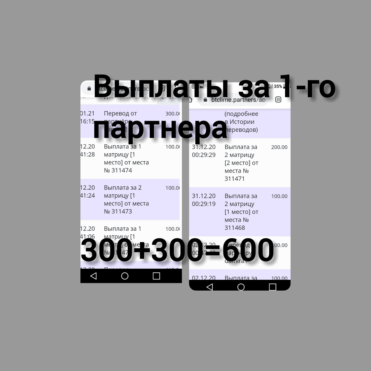 Выплаты за одного партнера.