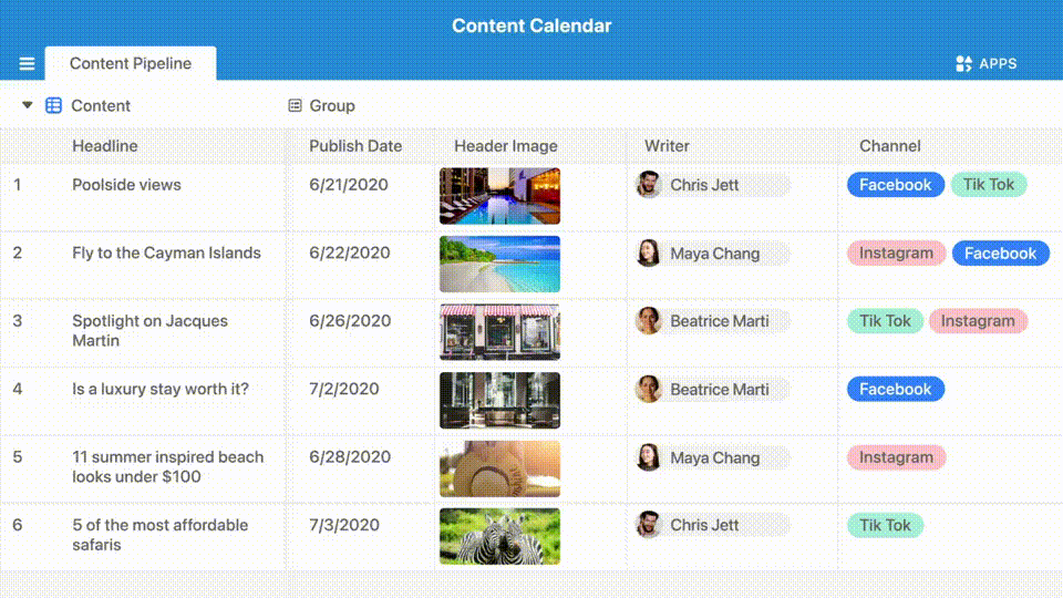 Пример того, что можно делать в AirTable без программирования базы данных