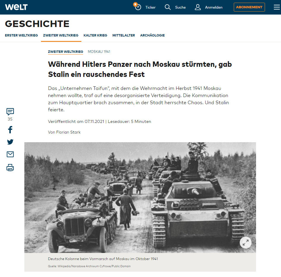 Вот эта статья. Название "Пока гитлеровские танки штурмовали Москву, Сталин устроил пышный праздник"