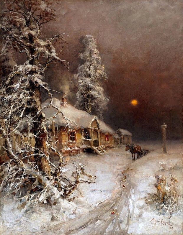 Источник: art.mirtesen.ru. Юлий Клевер «Всадник в спящей деревне» (1913)