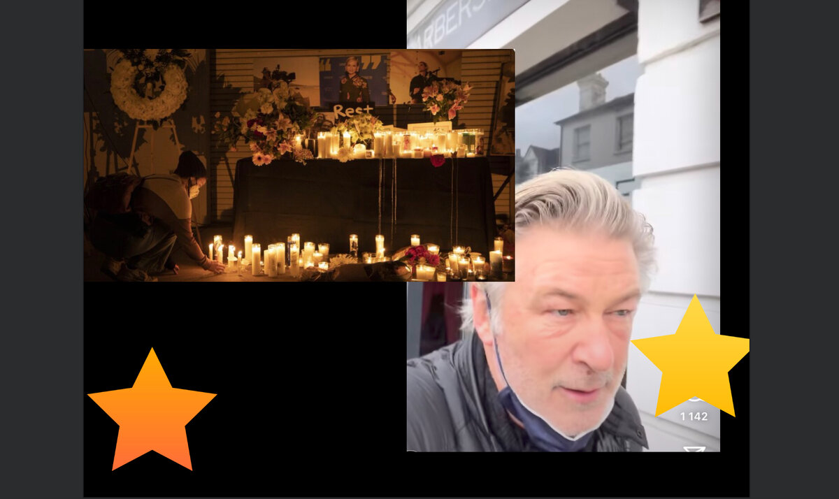 пока в США киногруппа «Ржавчины» подает иски, Алек снимает новое кино в Англии; фотоколлаж автора 