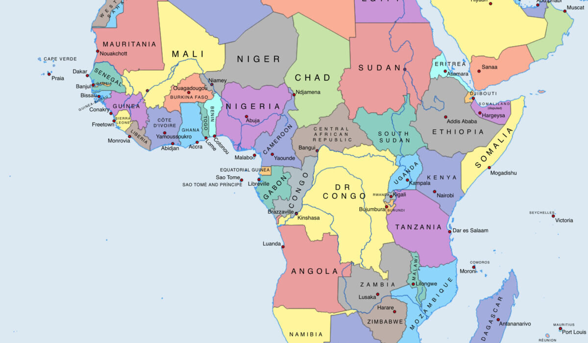 Политическая карта африки со странами и столицами на русском языке крупным планом