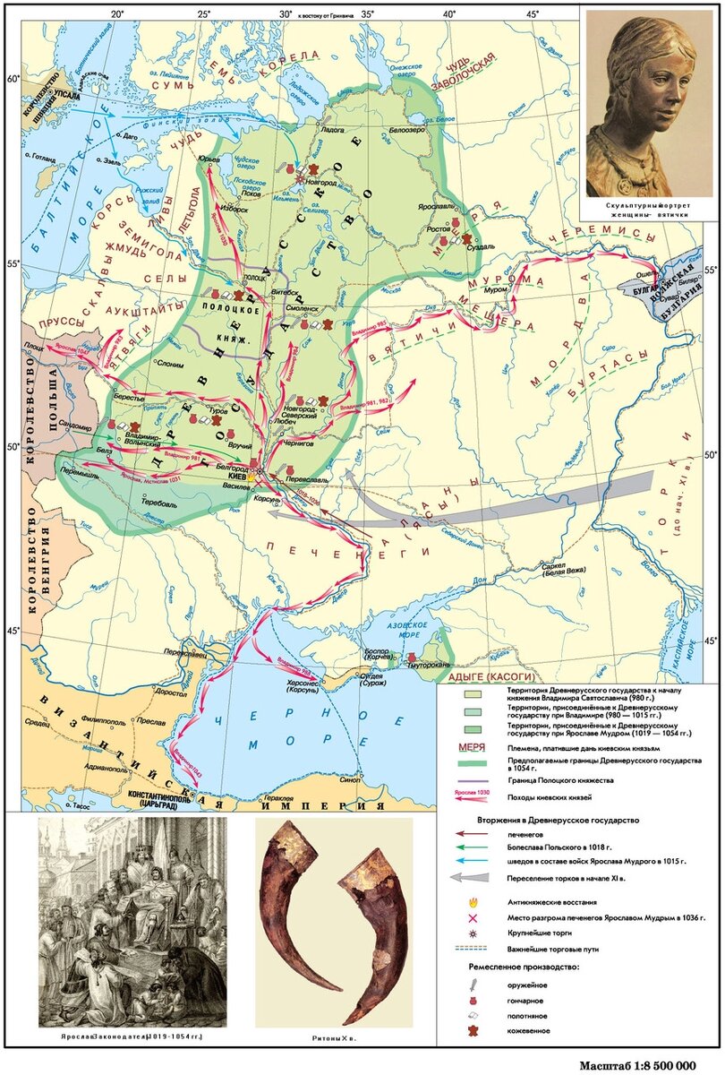 Карта древнерусского государства в 9 10. Территория крещения Руси древнерусского гос.