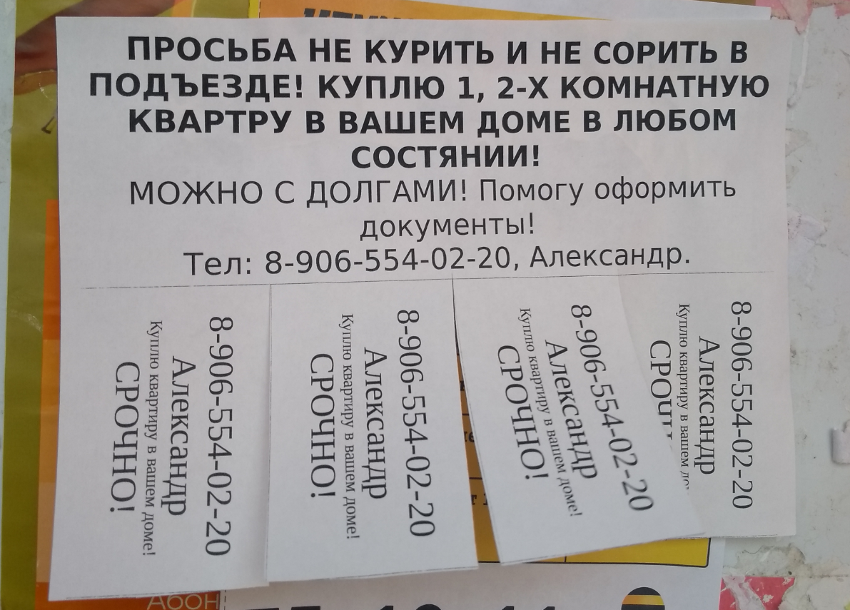Объявление у входа в мой подъезд.