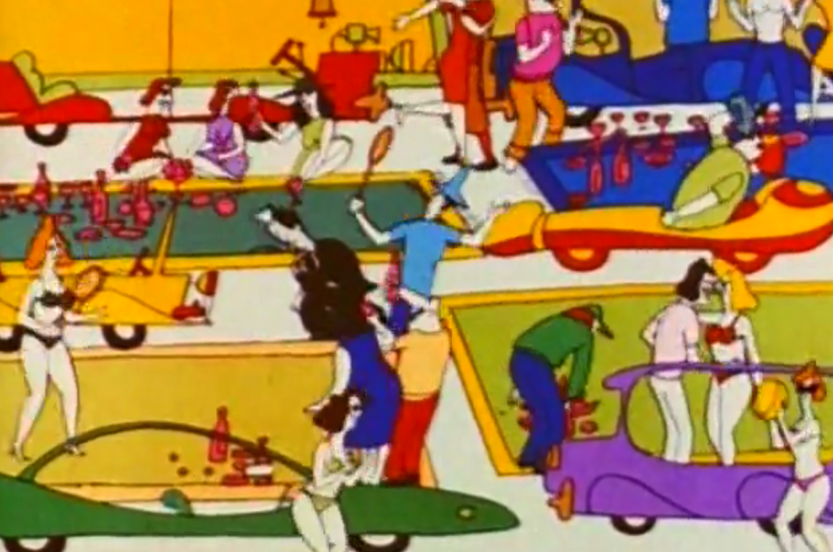 кадр из мультфильма "Парадоксы в стиле рок", Союзмультфильм, 1982.