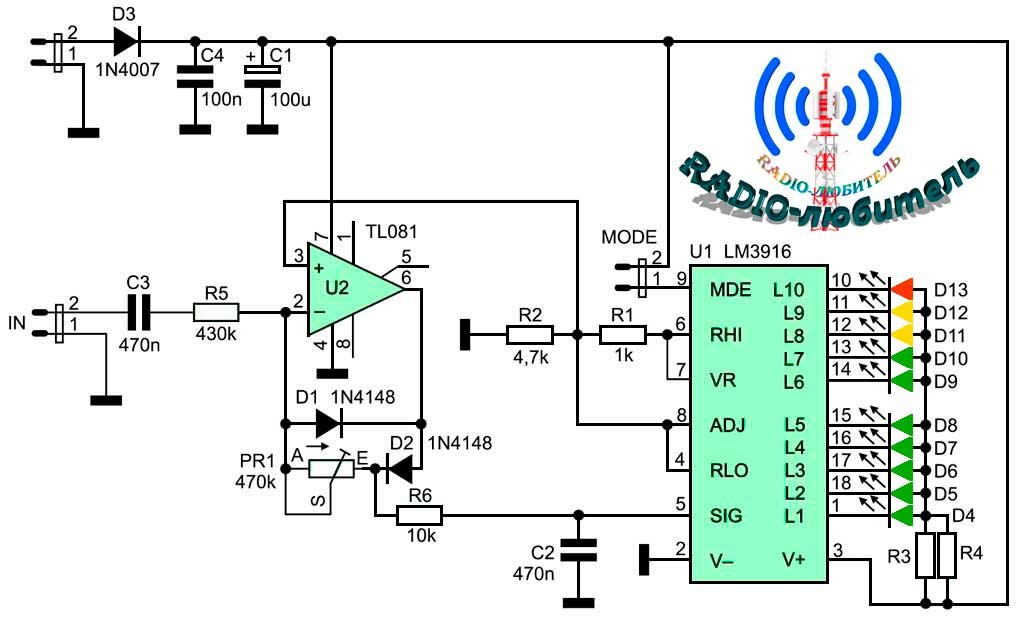 Схема lm3915 индикатор уровня