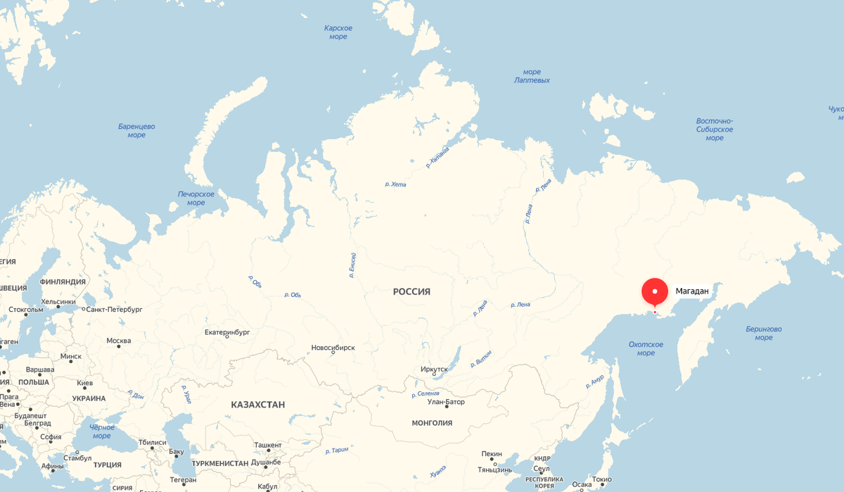 г. Магадан на карте России