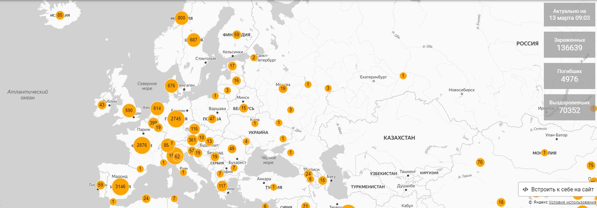 На данный момент ситуация выглядит примерно так. Скрин с сайта coronavirus-monitor.ru