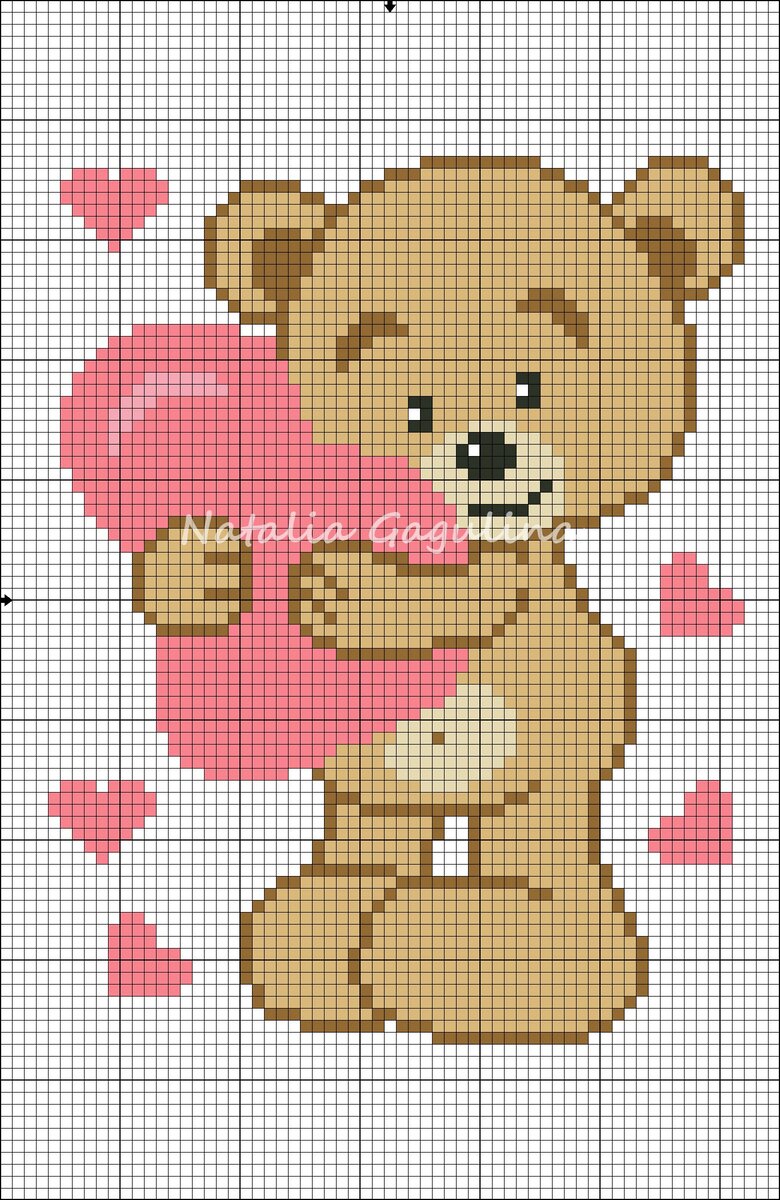 Схема Мишка с сердцем для пледа в технике С2С