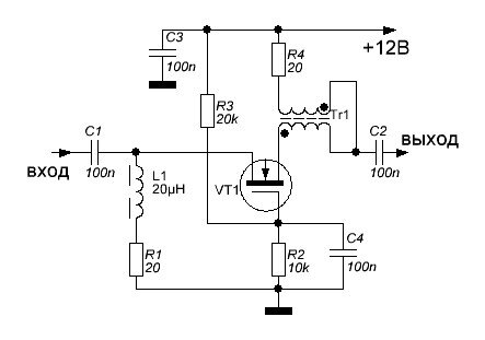 Усилитель высокой частоты схема. УВЧ на полевом транзисторе. Каскодные схемы УВЧ. Схема УВЧ для трансивера.