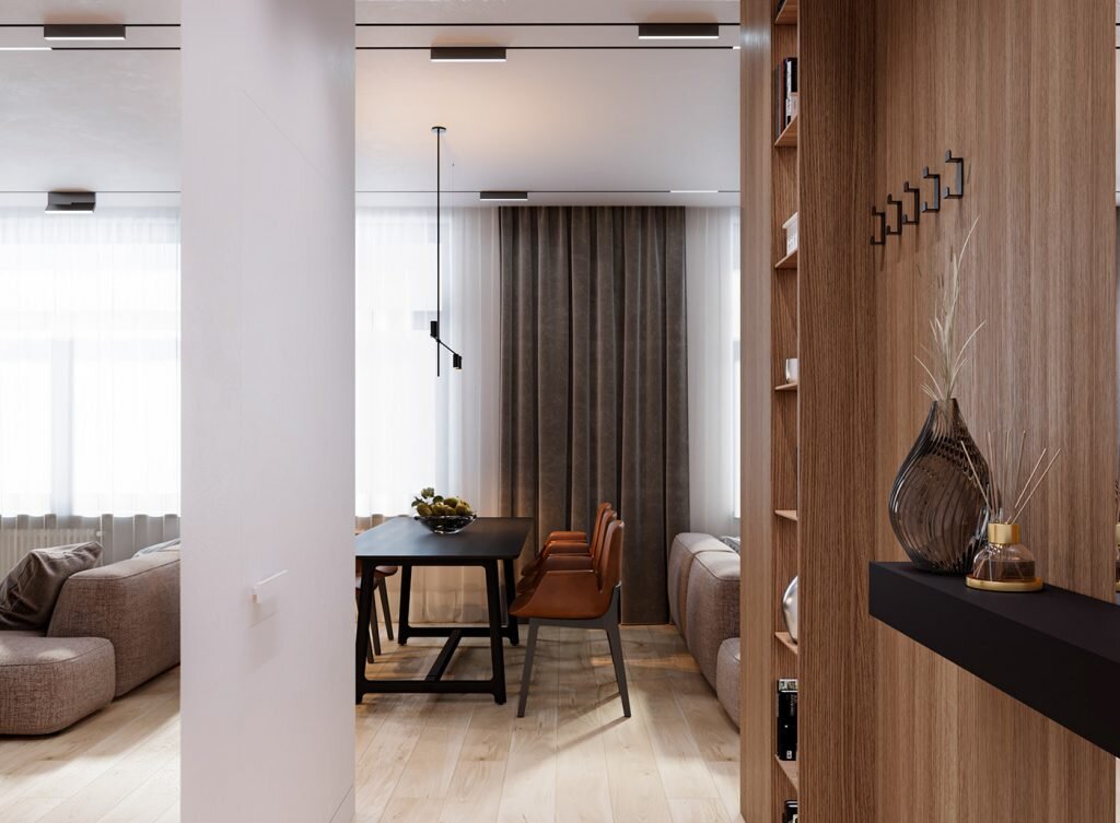 Этот современный интерьер квартиры площадью 45 м² в теплой палитре, созданный дизайнерами бюро Do.diz.studio, еще раз доказывает, что миф о старомодности интерьеров в теплой палитре давно устарел. Красивый современный интерьер — это баланс между теплыми и холодными оттенками. А в данном случае этот спор между всеми оттенками янтаря и холодным белым оттенком дополнен разнообразием благородных материалов. 