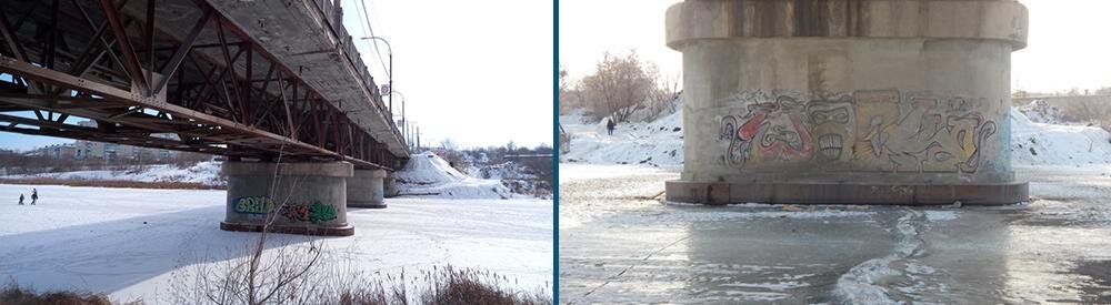 Рис. 1–2. Состояние пролетных строений и опора моста