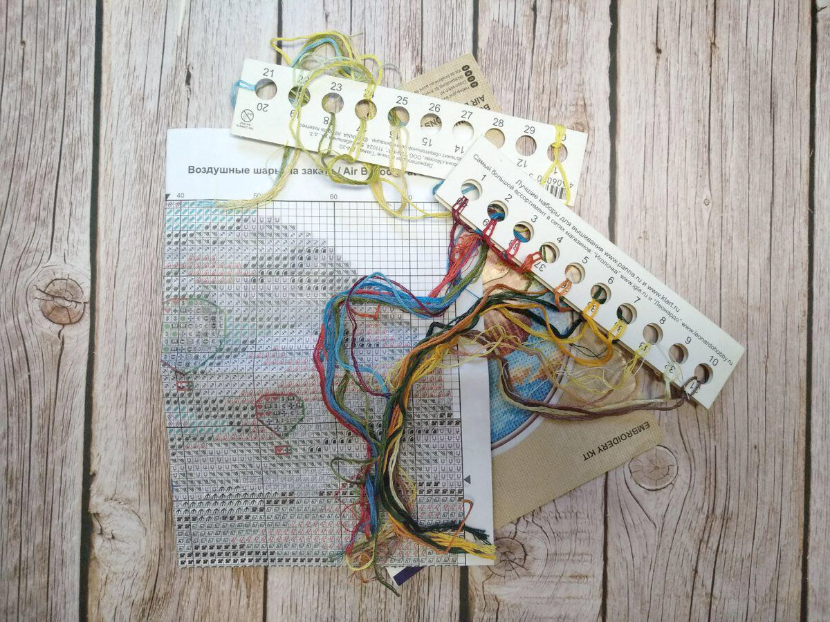 Один из моих б/у наборов, прошедших "боевое крещение". Иглу с инструкцией я давно потеряла, а схему исчеркала от всей души. Фото автора