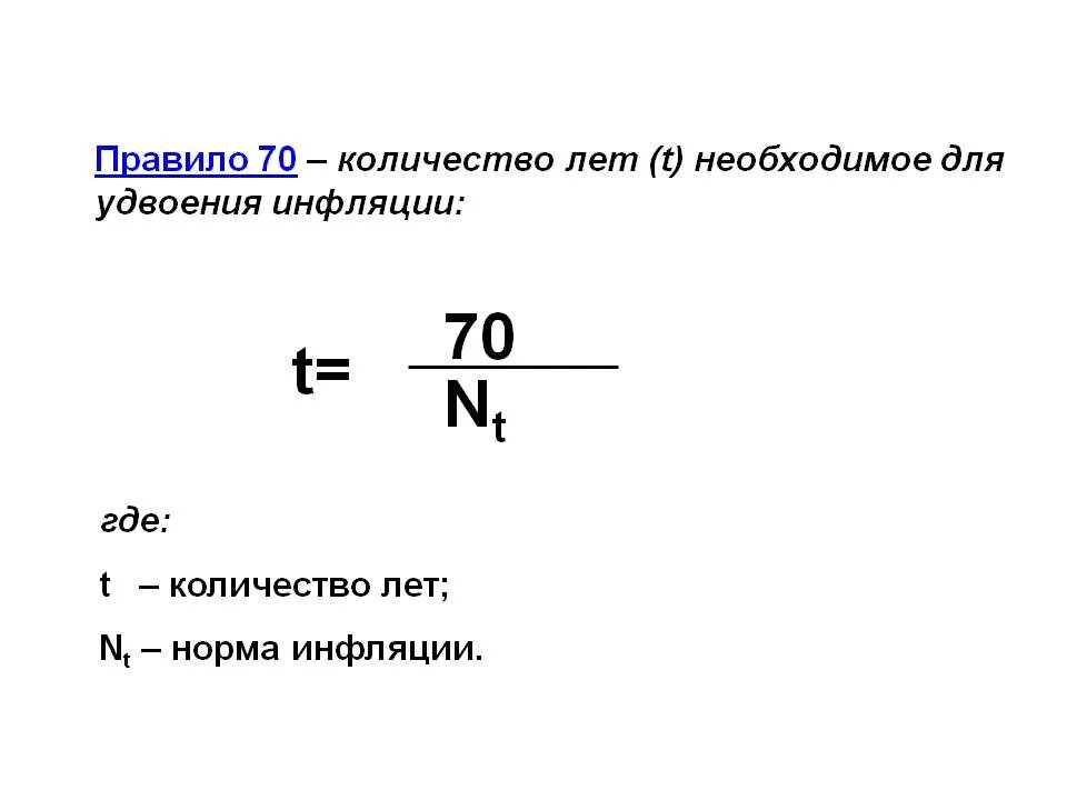 Расчет количества лет, необходимых для удвоения уровня цен:. Сложные проценты удвоение. Формула правила величины 70. Задачи по экономике с решением. Правило удвоения.