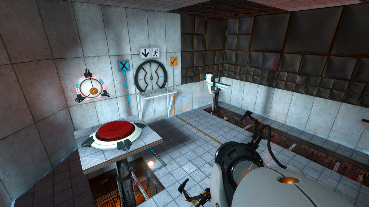 Скриншот сделан в игре "Portal" / Одно из испытаний Глэдос 
