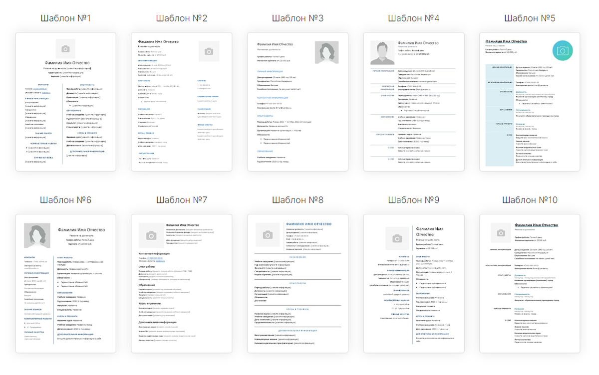 Каталог резюме для самостоятельного заполнения