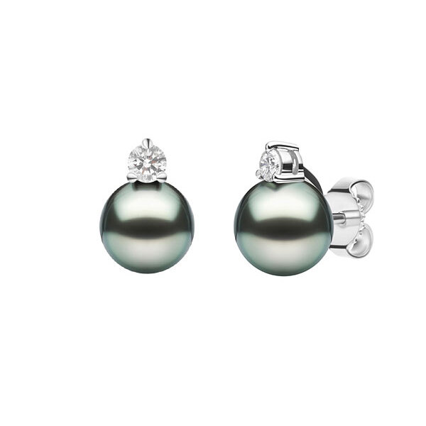 Серьги Mikimoto Classic из белого золота с черным жемчугом и бриллиантами 