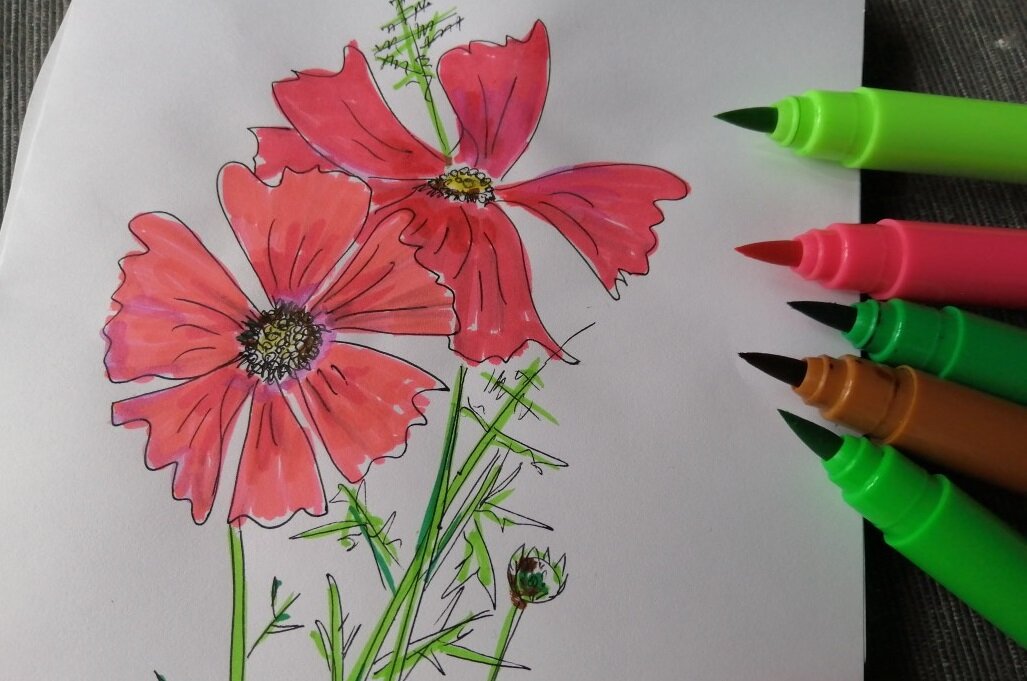 Мои тренировочные цветочки в цвете.