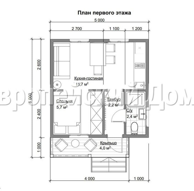 Отличный одноэтажный проект 5х6 со своей планировочной изюминкой