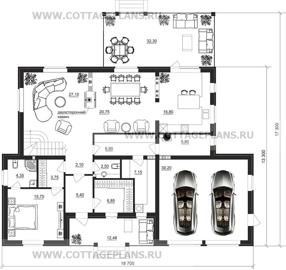 Проект дома 264 м2. С простоной гостиной, столовой и отдельной кухней. С  гаражом на 2 машины. Продуманные планировки. | Проничев Владислав | Дзен