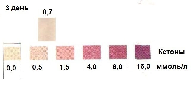 Кетоны - эталонная полоска и тест-полоска 1 дня