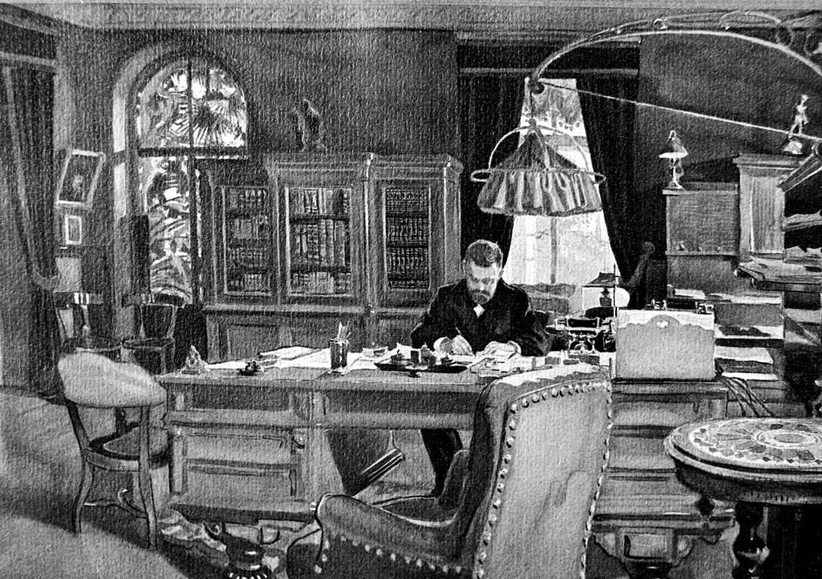 Эммануил Нобель в своем кабинете. Санкт-Петербург, 1909 год