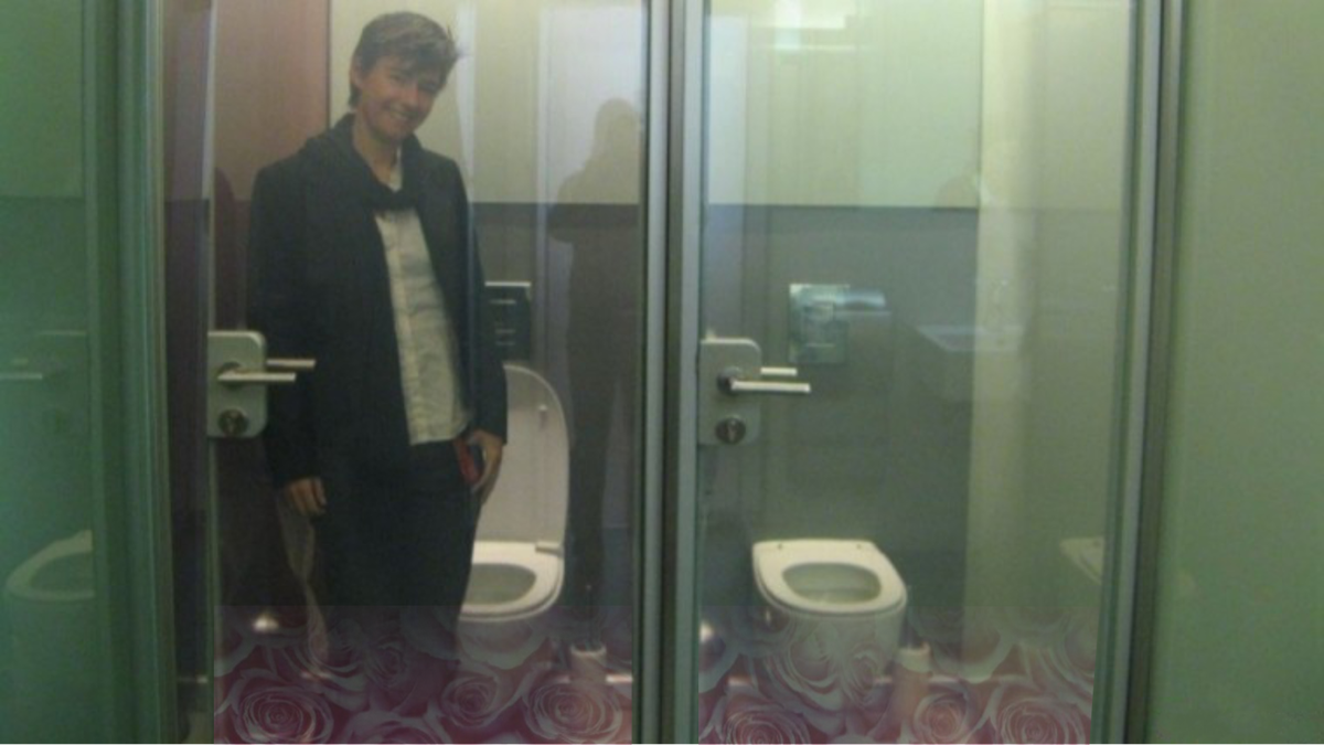 Стеклянные двери туалета: унитаз и биде на всеобщем обозрении