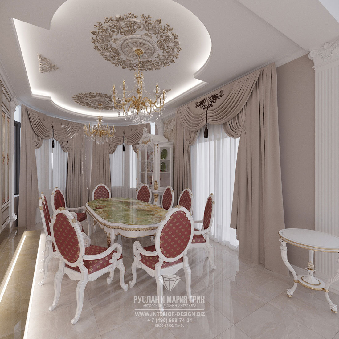 На фото: Классическая столовая на втором этаже дома в КП «Ренессанс Парк»