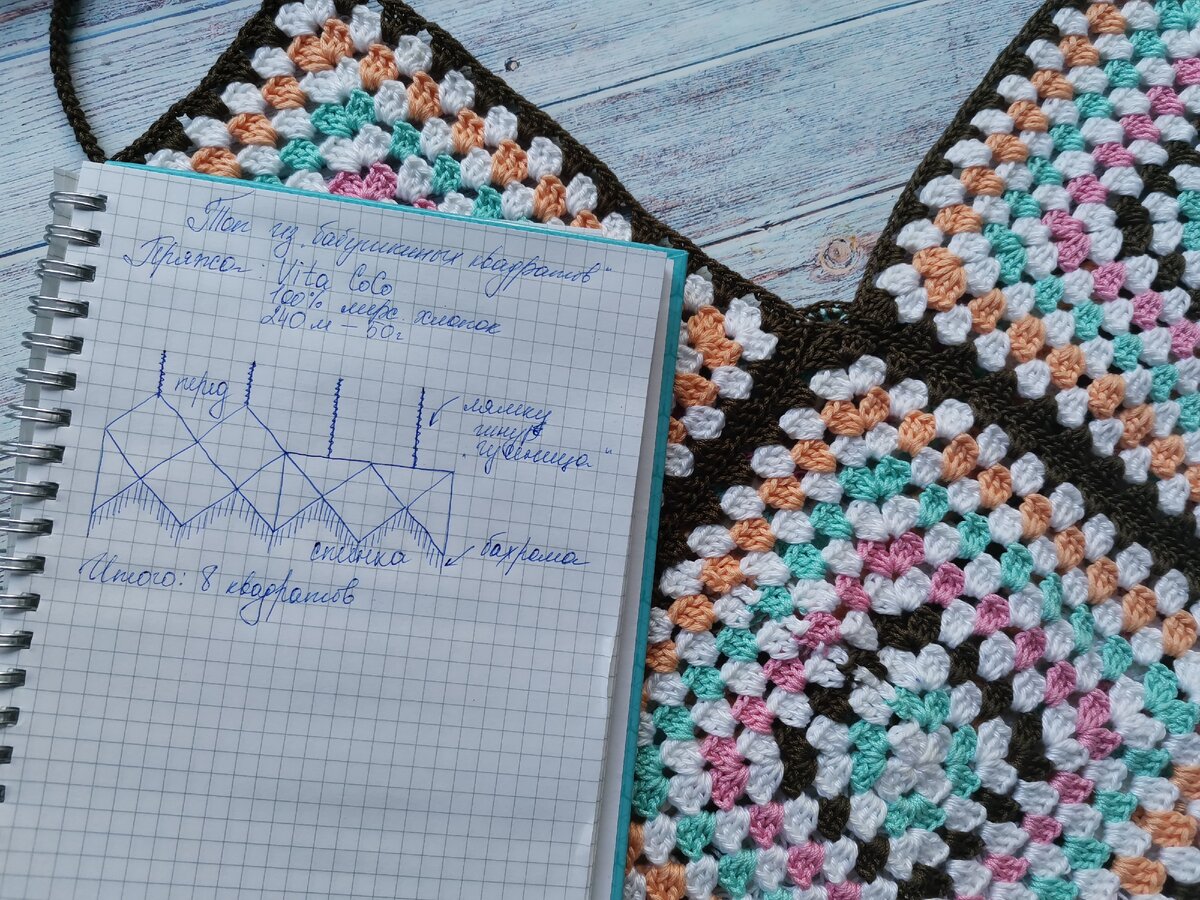 Топ из "бабушкиных квадратов" с простой выкройкой.