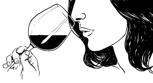 Иллюстрация процесса дегустации вина