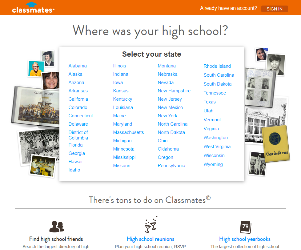 Главная страница Classmates.com