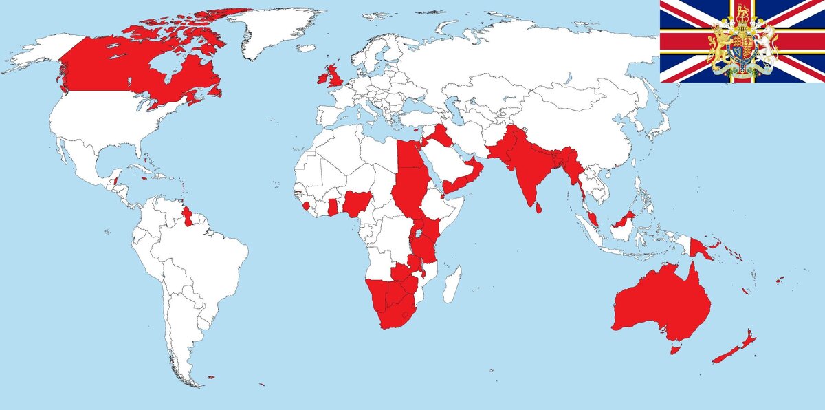 Карта британской империи на пике могущества