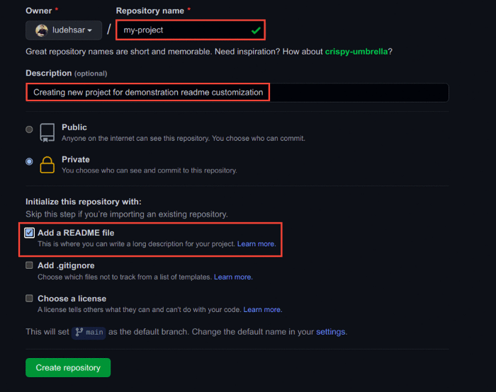 Создание нового репозитория в GitHub
