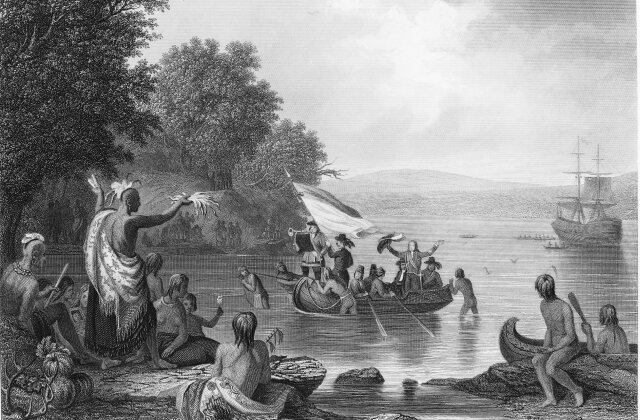    Прибытие Генри Гудзона. Гравюра по мотивам картины Роберта Вайра опубликована в Нью-Йорке в 1875 году. Фото: East News