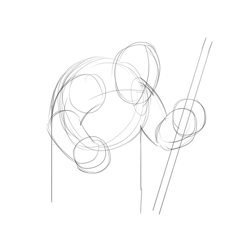 В руке у него будет посох, но пока что сгодится и две линии.