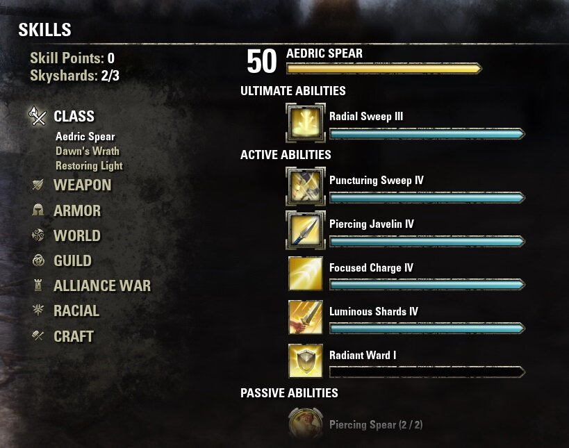 У темплара есть три классовые ветки способностей.
1. AEDRIC SPEAR

Главные умения, которые нам понадобятся из этой ветки –
