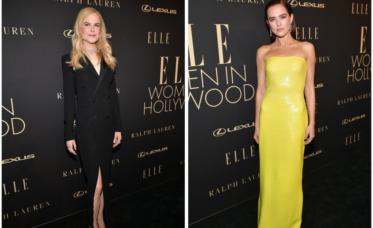 Николь Кидман пришла в черном удлиненном жакете-платье, Зои Дойч предпочла холодный желтый цвет.