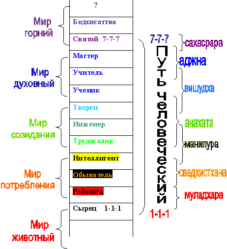 Так смотрится лестница Якова. ЧЭН и чакры здесь указаны, но это не абсолютная привязка, а относительная, не в смысле конкретной жизни. Иллюстрация из моей книги "Письма из зоны Сэкай".