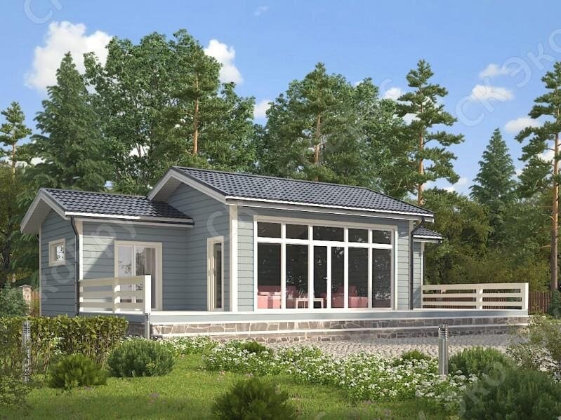 Рисунок 1. Проект одноэтажного каркасного дома Карелия 2020 Д-7