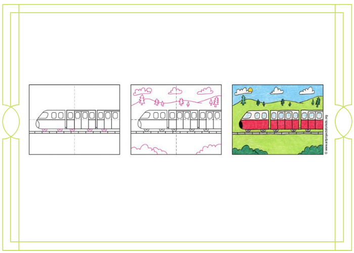 Как нарисовать поезд поэтапно карандашом