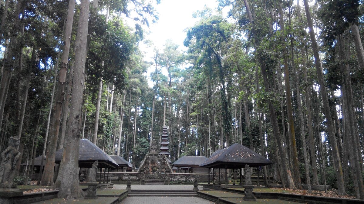 Жара 38 градусов, палит солнце, но в лесу прохлада и благодать. Храм Пура Букит Сари