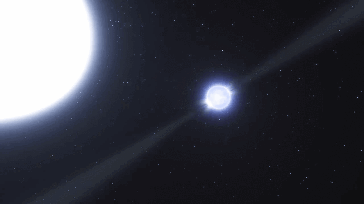 Анимация пульсара с излучением в видимом диапазоне.