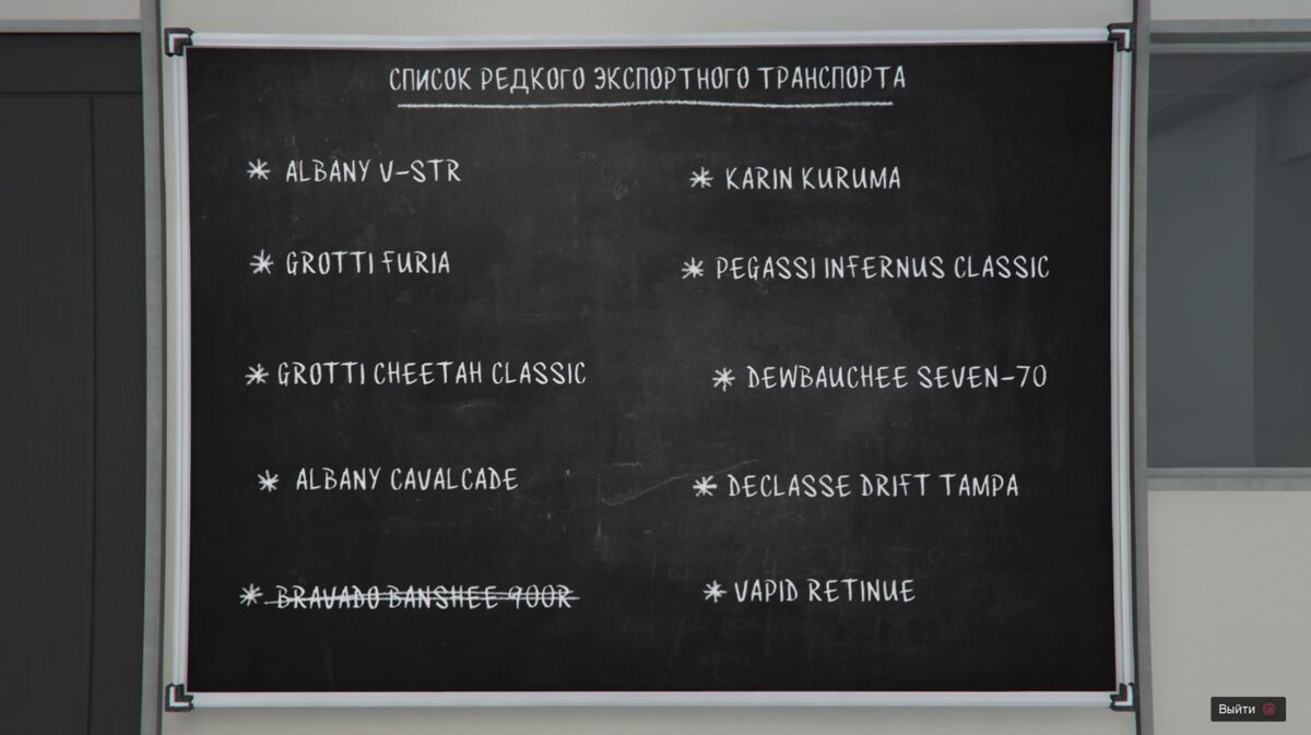 Список редкого экспортного транспорта